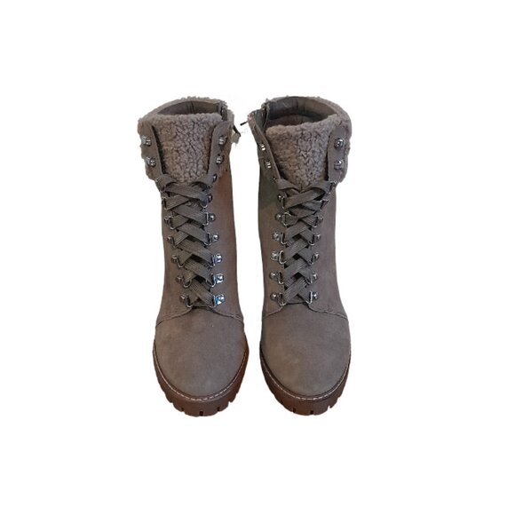 Gianni Bini Sight See Suede Shearling Lug Sole Hiker Platform Booties - Picture 7 of 9